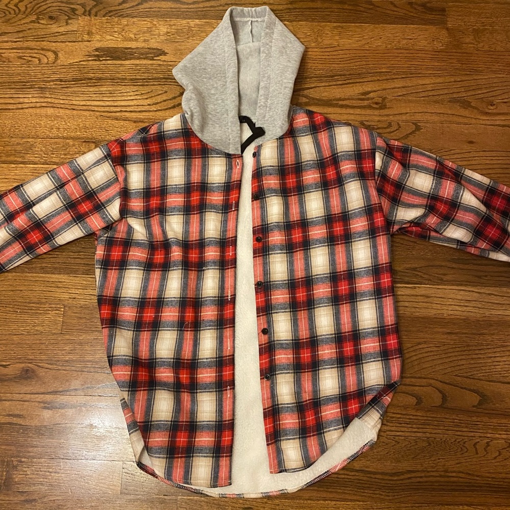 Mens Fleece Flannel Hoodie -XL